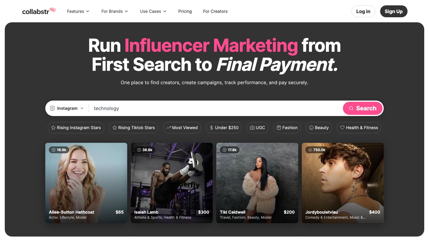 Collabstr influencer and UGC marketplace