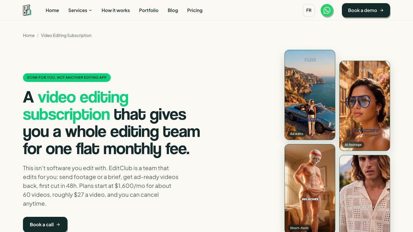 EditClub video editing subscription page
