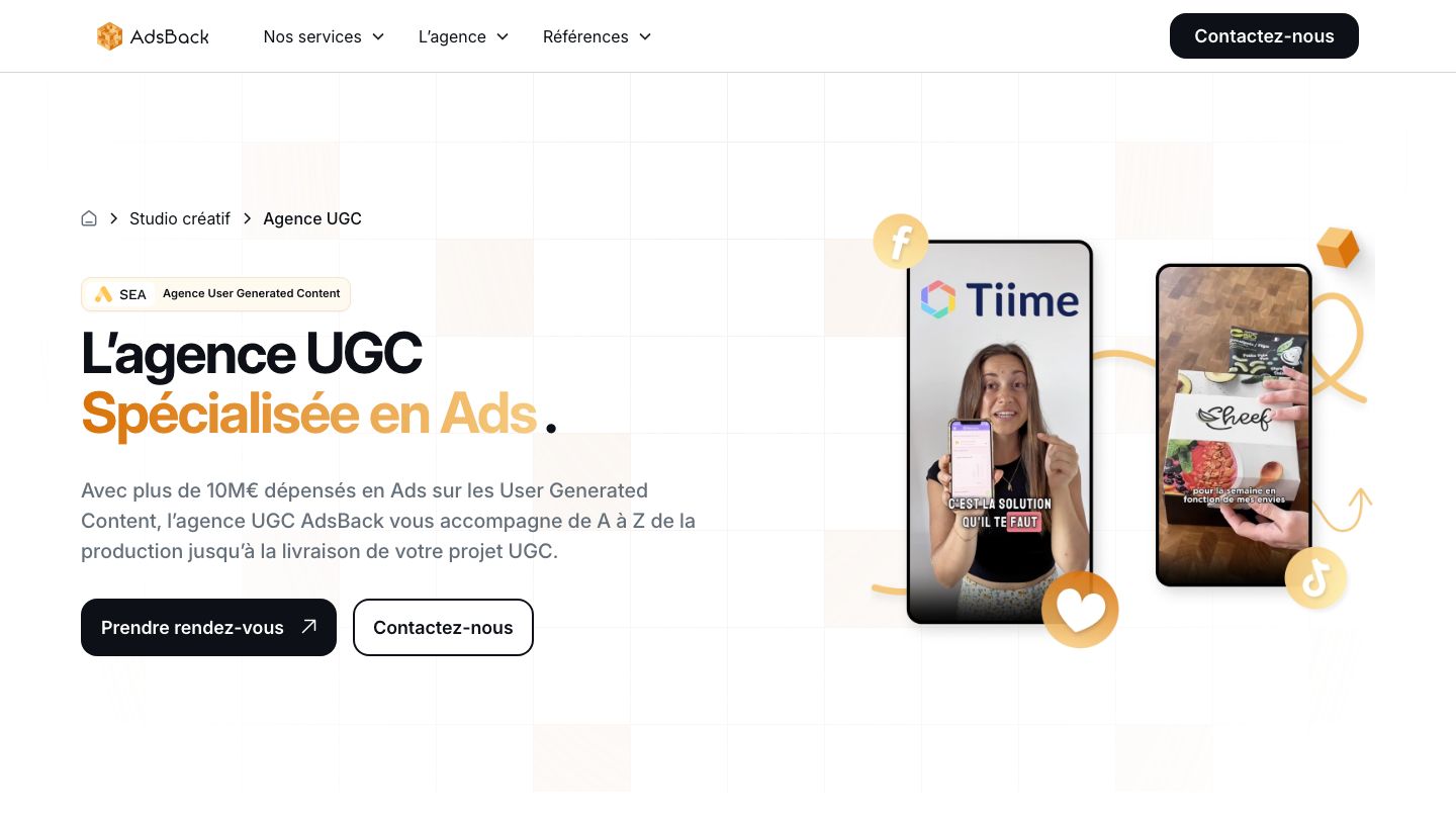 Page agence UGC d'AdsBack