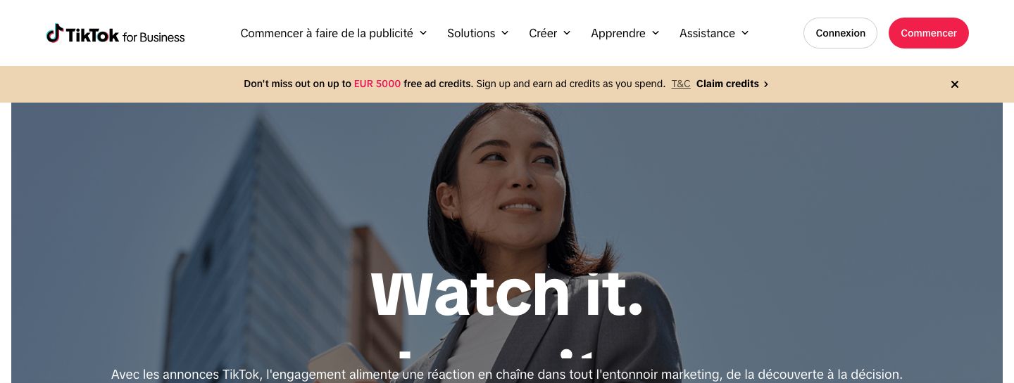 Page TikTok for Business pour créer des publicités