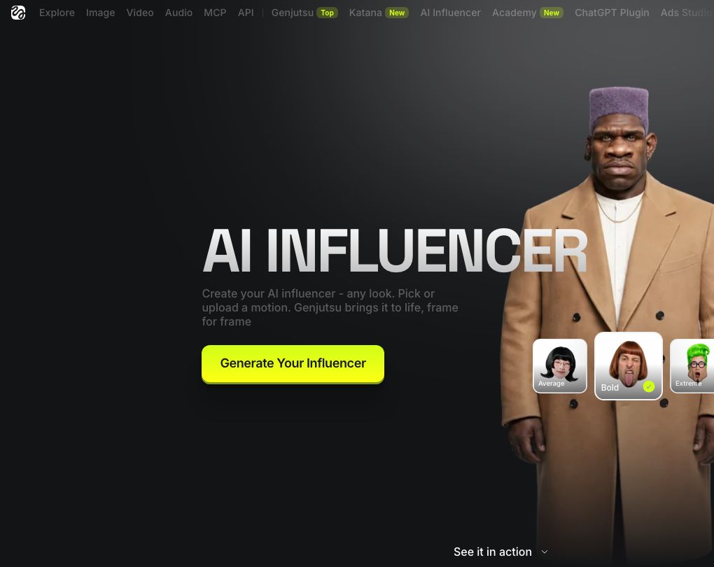 Higgsfield AI Influencer tool page