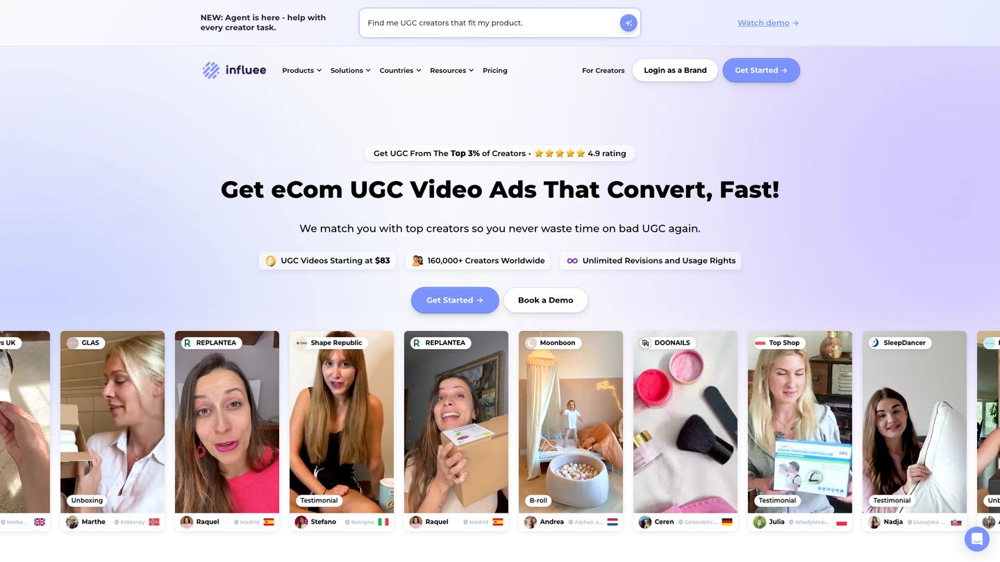 Influee UGC platform homepage