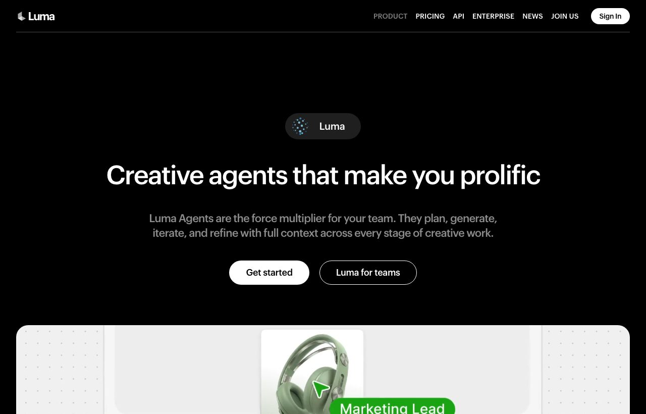 Luma Dream Machine homepage